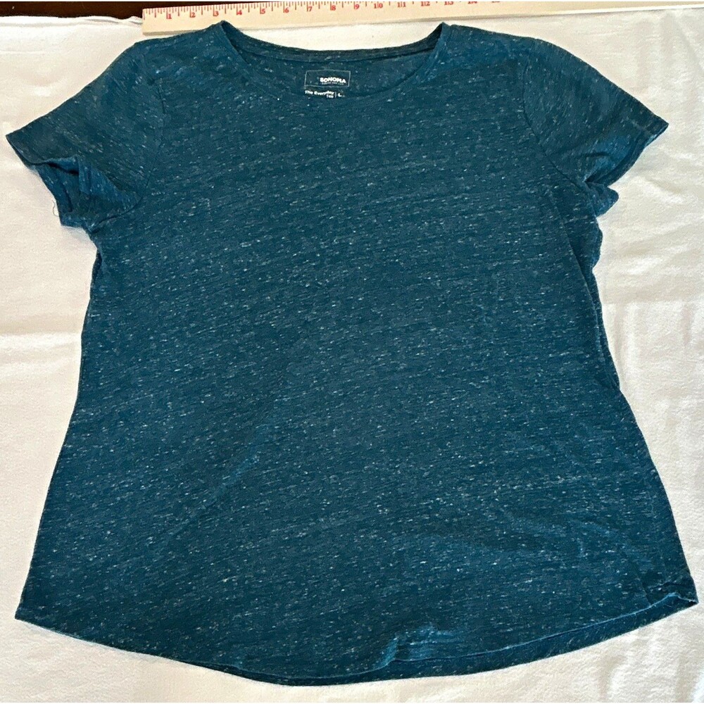 Sonoma Women’s L Blue Heather Knit Crew Neck Short Sleeve Pullover Tee